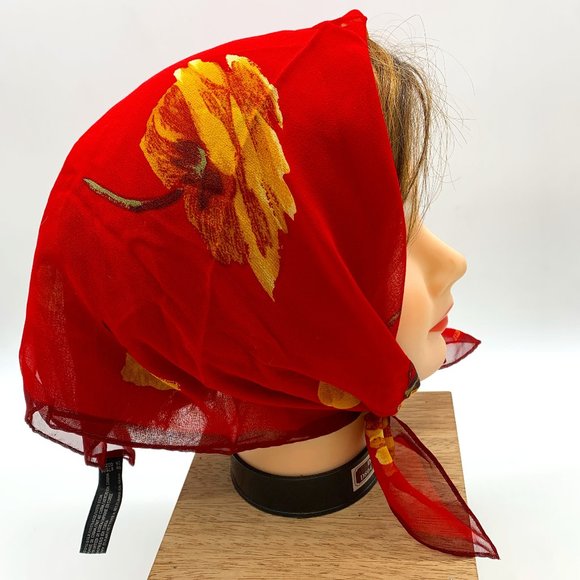 Ellen Tracy red floral sheer silk scarf approximately 21" x 22" - Picture 1 of 9